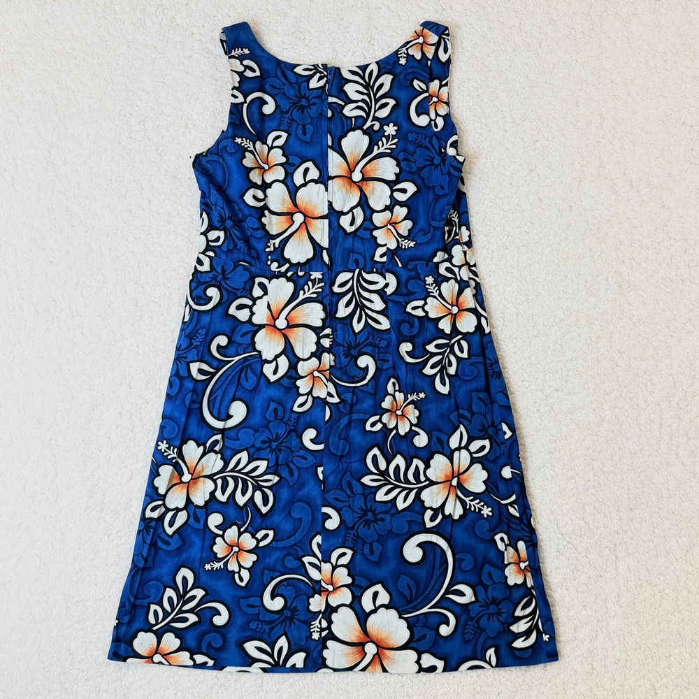 Hilo Hattie Vintage 10 (modern 4) Hawaiian Dress Blue Floral Cotton Made in HI - Picture 3 of 9
